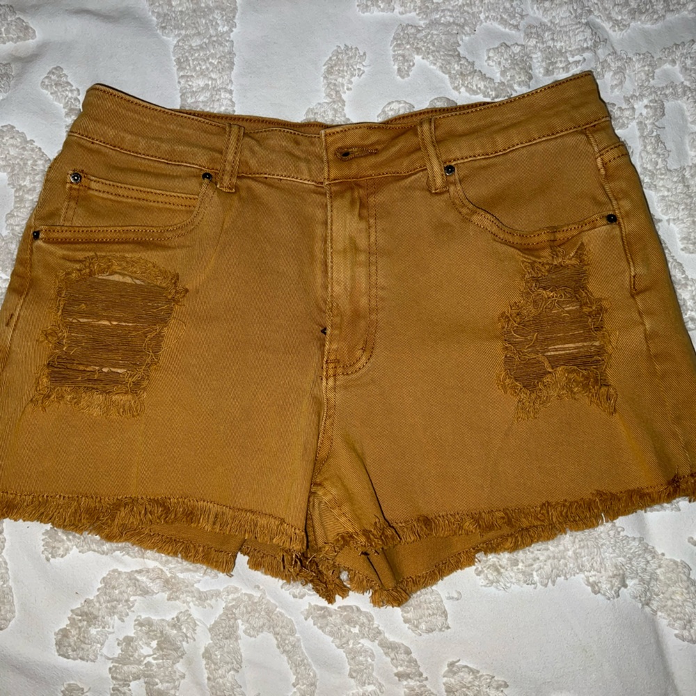 Mustard denim stretchy shorts